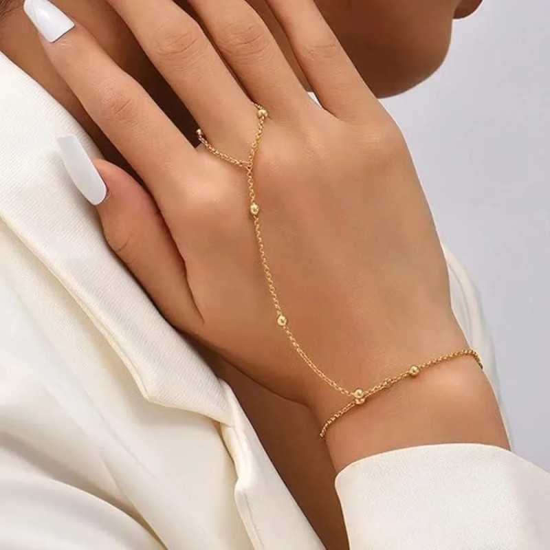 Elegant Finger Bracelet – Adjustable Gold Hand Chain with Connected Ring – view 4